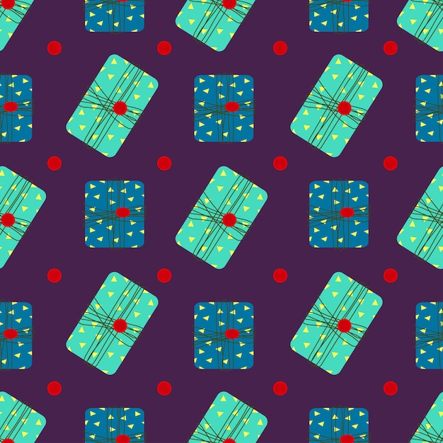 Vector seamless pattern with soft green and blu gift boxes cute holiday print