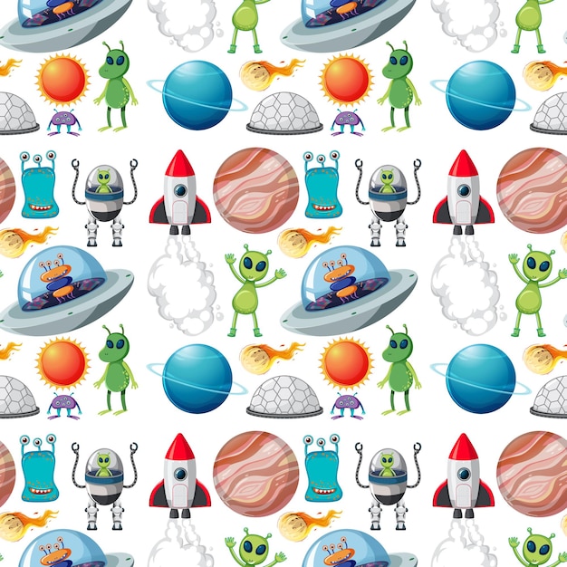 Seamless pattern with space objects