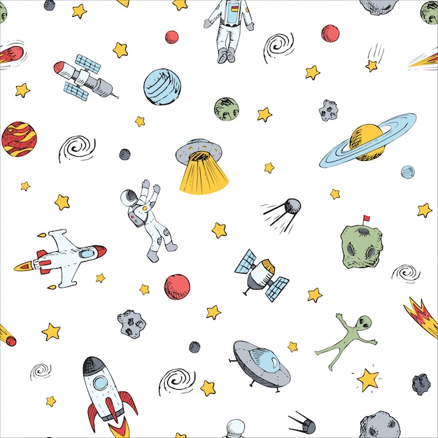 Seamless pattern with space objects