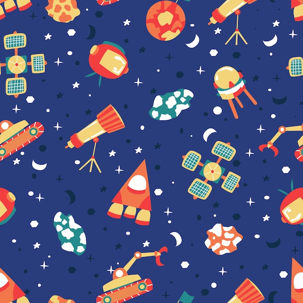 Seamless pattern with spaceships and stars