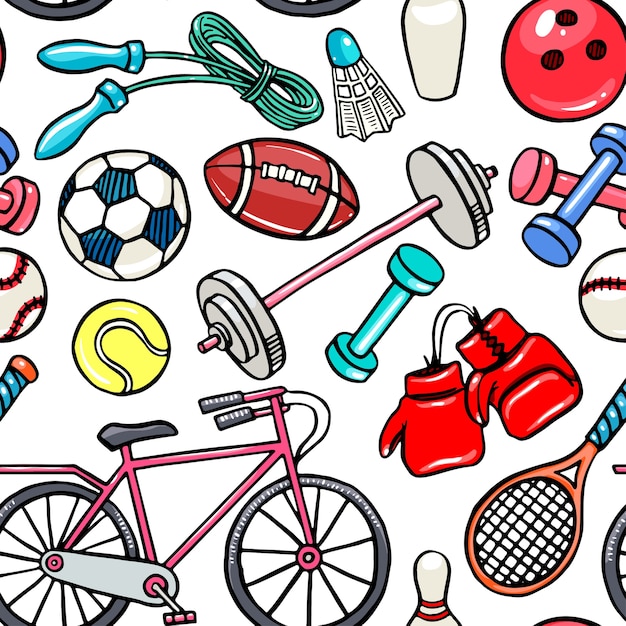 Seamless pattern with sports equipment