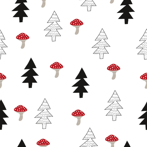 seamless pattern with spruce mushrooms