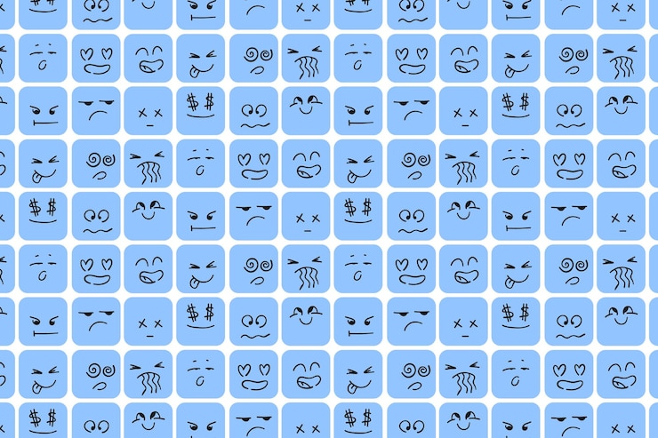 Vector seamless pattern with square funny characters with different facial emotions vector illustration