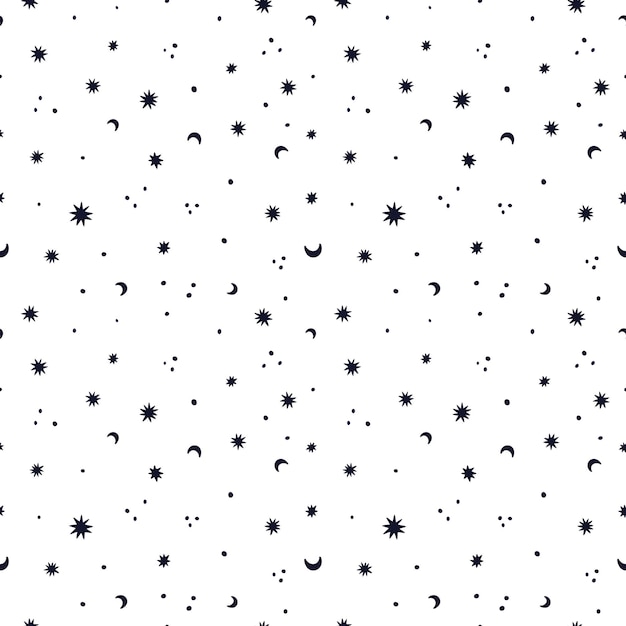 ベクトル 星と月のシームレスなパターン白黒のシンプルなパターンデジタルペーパーお祭りのパターン