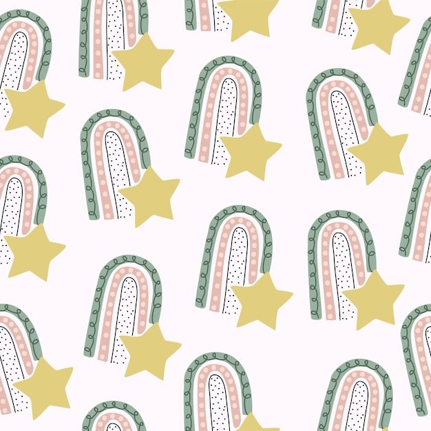 A seamless pattern with stars and a boho rainbow