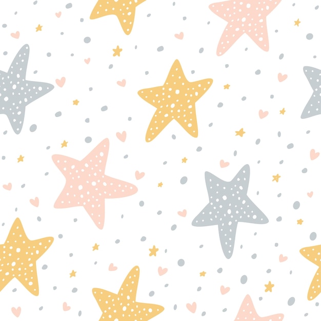 Seamless pattern with stars dots and hearts on white background Illustration can be used for Valen