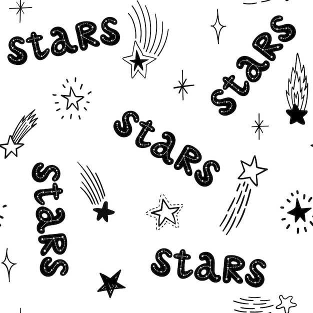 Seamless pattern with stars and handwritten text