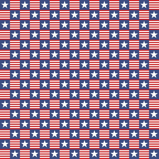 Vector seamless pattern with stars and lines in geometric grid. vintage patriotic holiday template