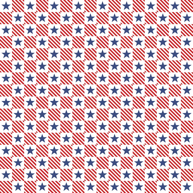 Vector seamless pattern with stars and lines in geometric grid. vintage patriotic holiday template