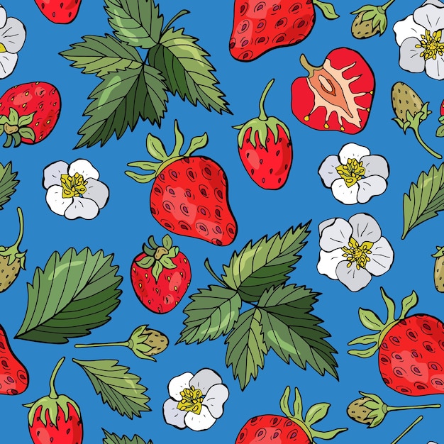 Seamless pattern with strawberries Handdrawn style