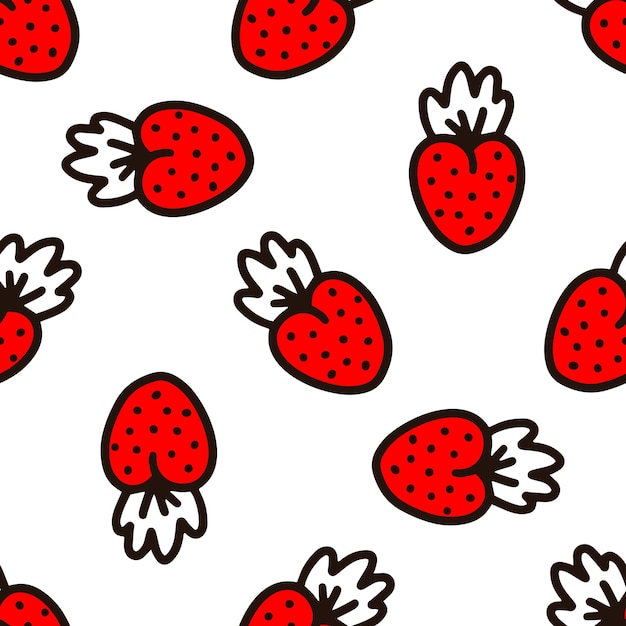 Seamless pattern with strawberries on a white background. Vector illustration