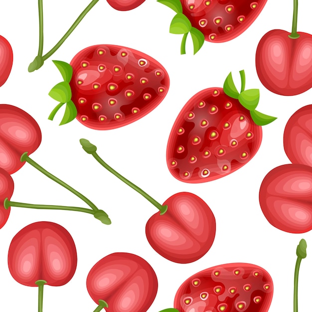 흰색 배경에 딸기와 체리가 있는 매끄러운 패턴 포장에 적합
