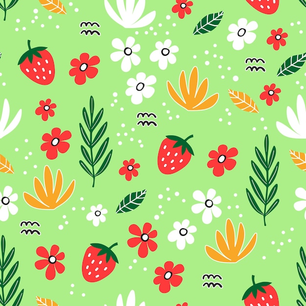 딸기와 Handdrawn 요소와 원활한 패턴
