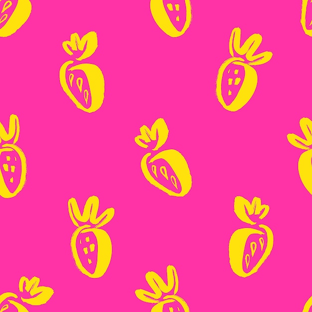 Seamless pattern with strawberry drawn by brush hand drawn vector illustration