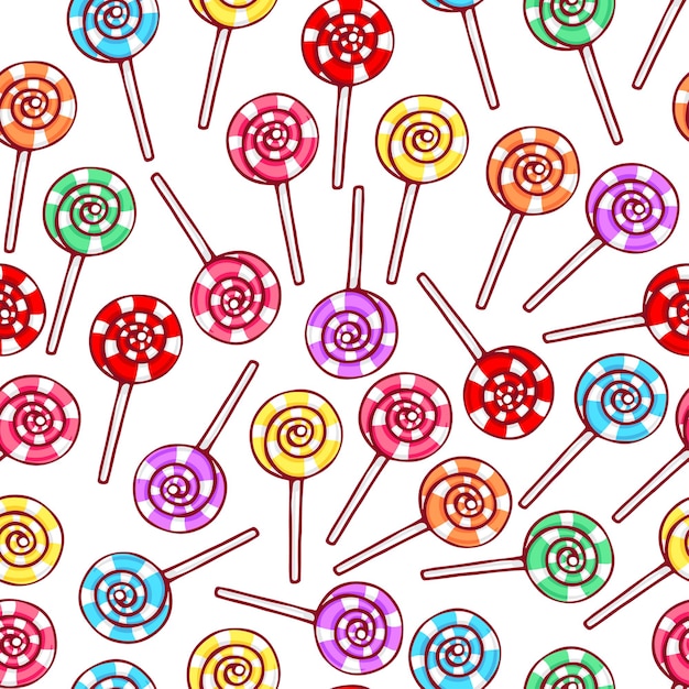 Vector seamless pattern with striped lollipops