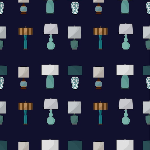 Seamless pattern with stylish lamps on a blue background