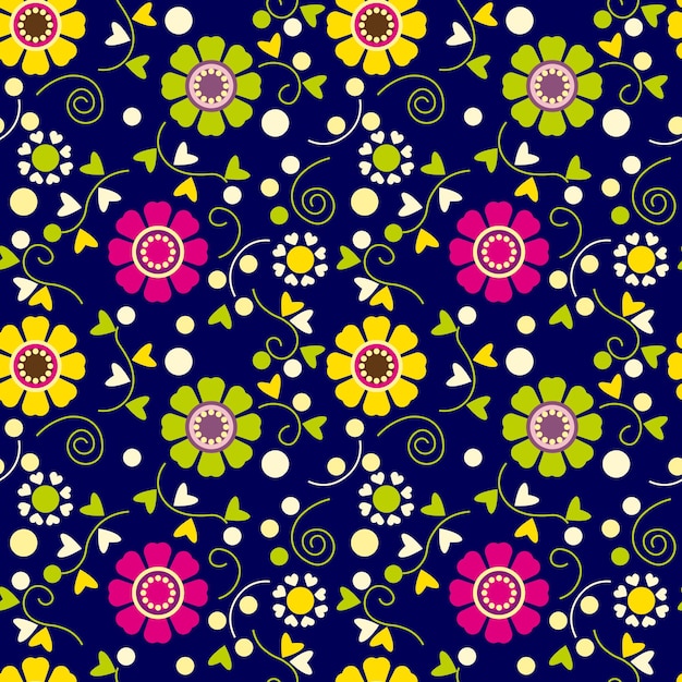 seamless pattern with stylized flowers leaves and branches