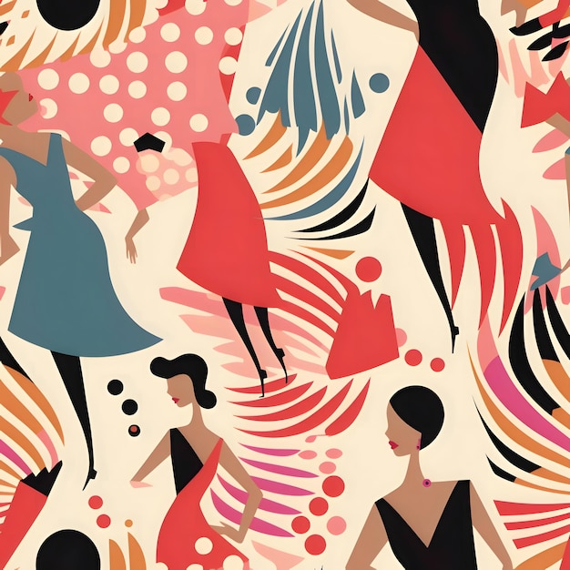 Seamless pattern with stylized women silhouettes Vector illustration