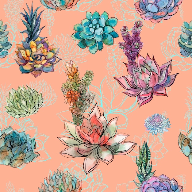 Seamless pattern with succulents