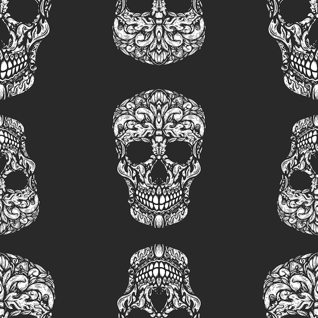 Seamless pattern with sugar skulls Design element for poster card banner t shirt Vector illustration