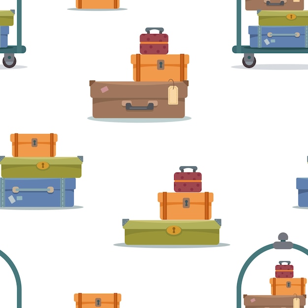 Vector seamless pattern with suitcases for travel on a white background vector illustration minimalistic