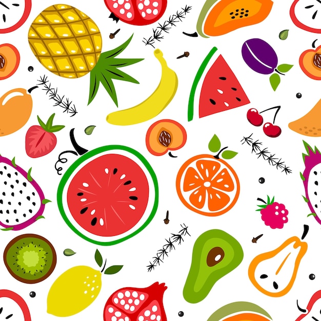 Seamless pattern with summer fresh fruits