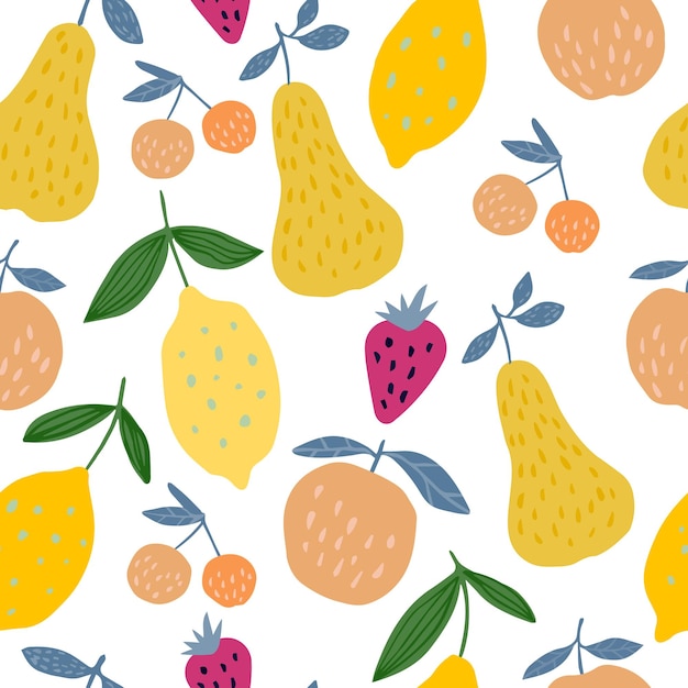 Seamless pattern with summer fruits on white background