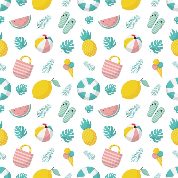 seamless pattern with summer icons. travel and tourism on white background.