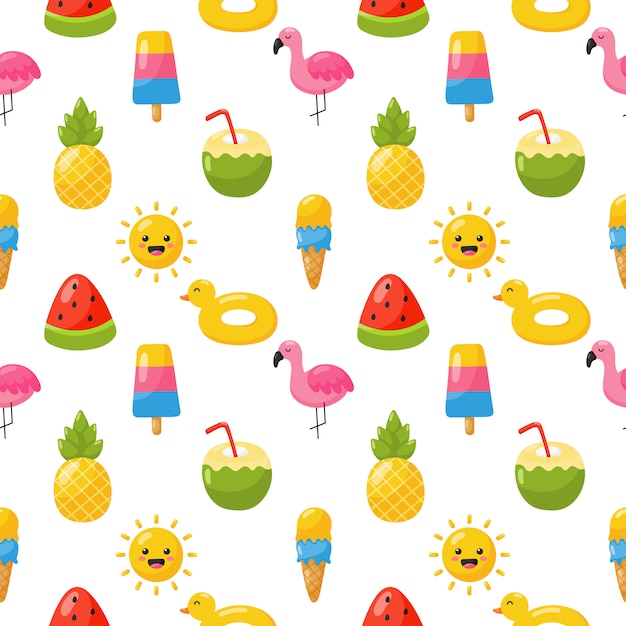 seamless pattern with summer icons. travel and tourism on white .