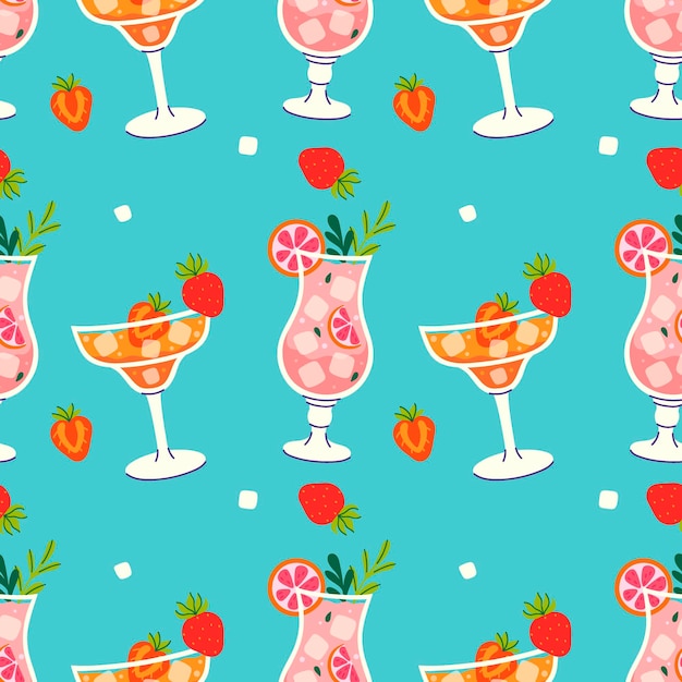 seamless pattern with summer refreshing cocktails vector graphics
