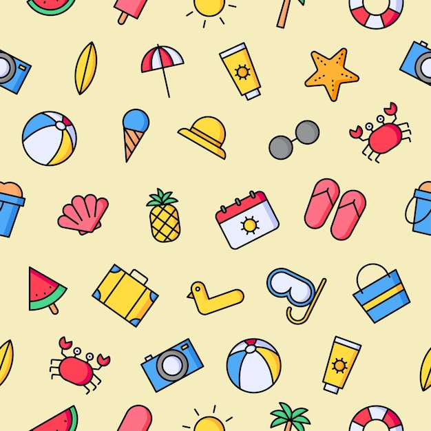 seamless pattern with summer  travel and tourism items