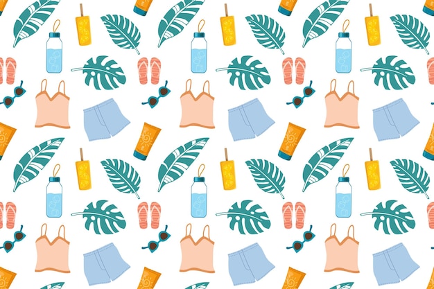 seamless pattern with sun safety tropical leaves summer light clothing sunscreen cosmetics product
