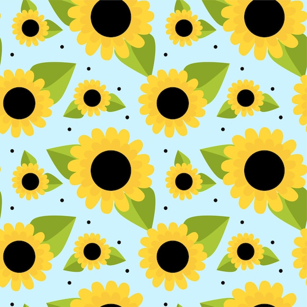 Seamless pattern with sunflowers on a blue background