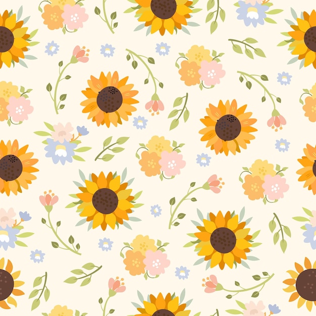 Seamless pattern with sunflowers and flowers