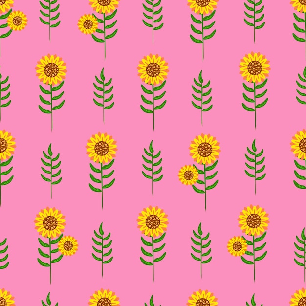 Бесшовный узор с подсолнухами на розовом фоне Иллюстрация для печати фона обложки упаковка поздравительные открытки плакаты наклейки текстильный и сезонный дизайн