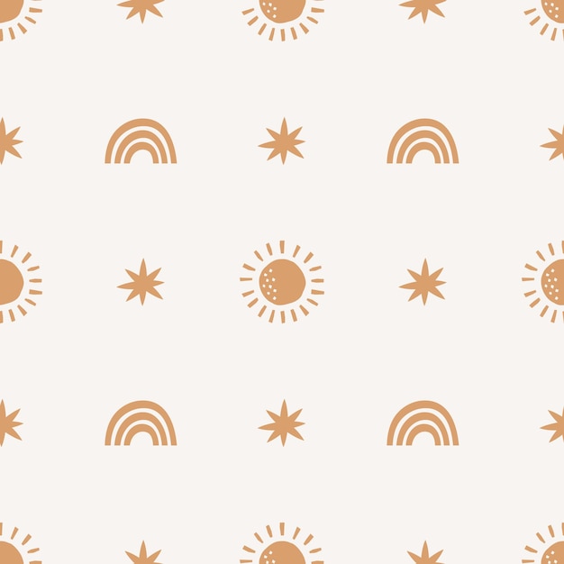 Seamless pattern with suns hearts and rainbows