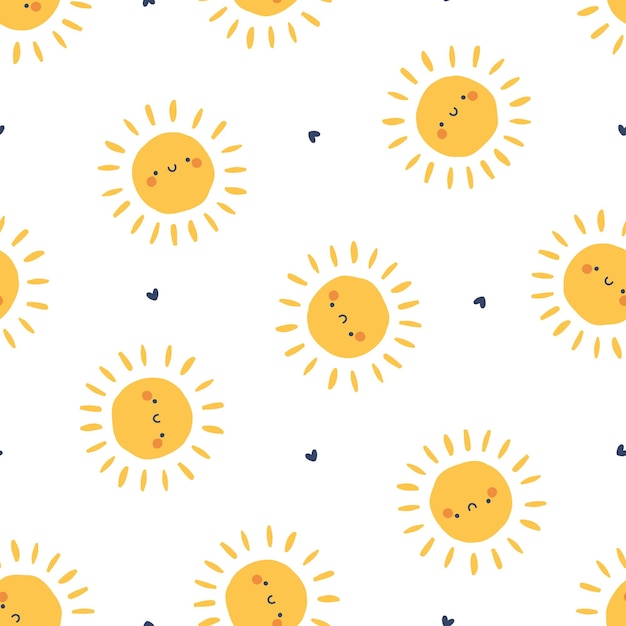 Seamless pattern with suns and hearts