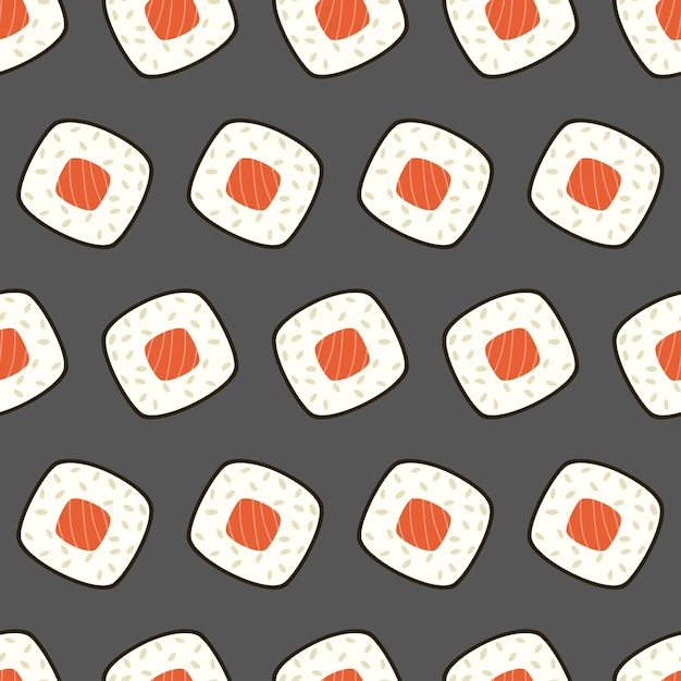 Бесшовный рисунок с суши-роллами в геометрическом узоре на сером фоне