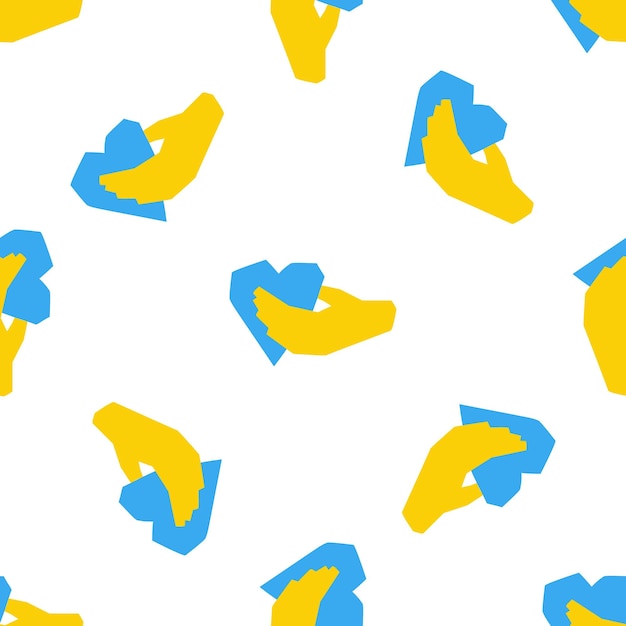 Seamless pattern with symbol illustration heart in hand in blue and yellow color