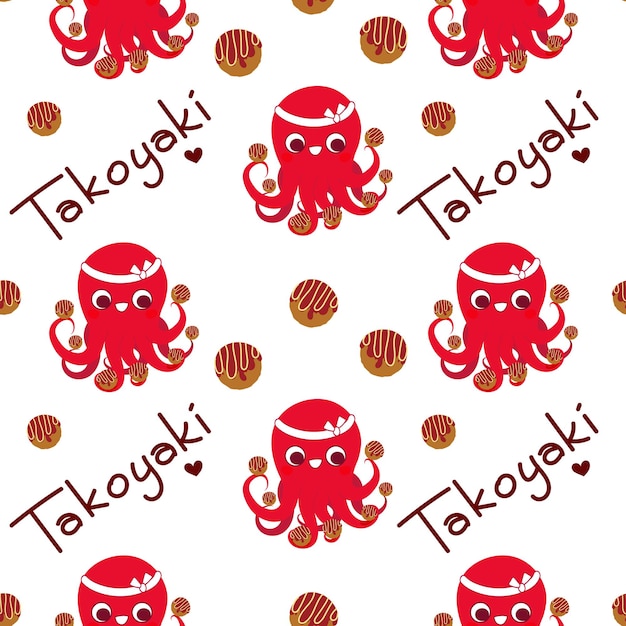 Seamless pattern with takoyaki and octopus character vector illustration