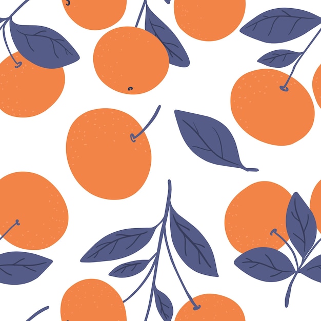 Seamless pattern with tangerines trendy colors Vector illustration