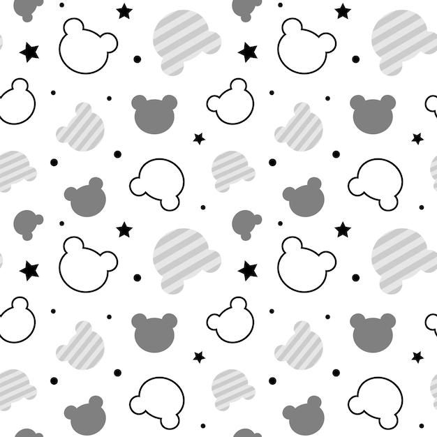 Seamless pattern with teddy bear head stars and dots Vector illustration