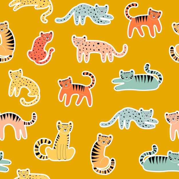 Seamless pattern with tigers leopards