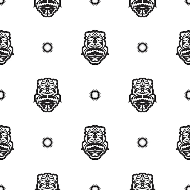 Seamless pattern with tiki face mask or totem Samoan style patterns Good for prints textiles and backgrounds Isolated Vector