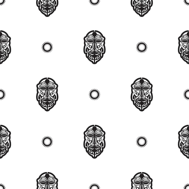 Seamless pattern with tiki mask or totem Patterns in the style of Polynesia Good for prints textiles and backgrounds Isolated Vector