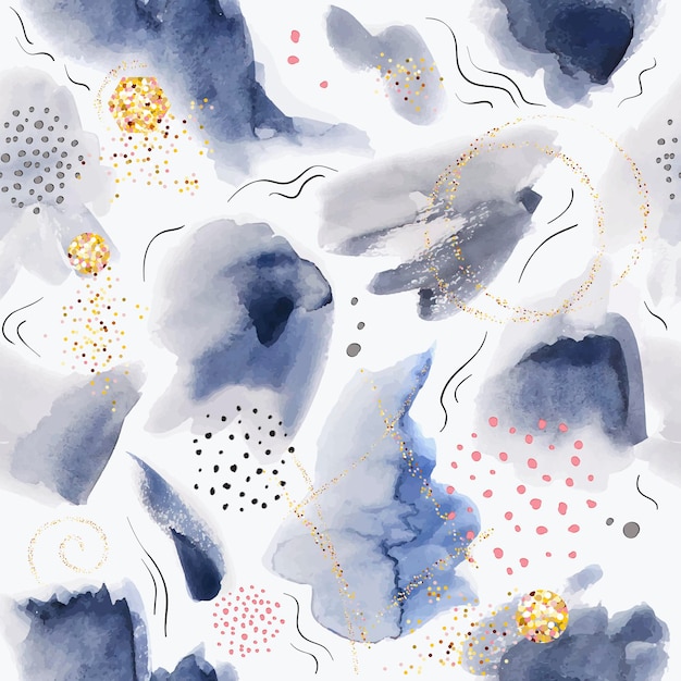 Seamless pattern with tinsel paper and watercolor spots abstract aquarelle hand paint