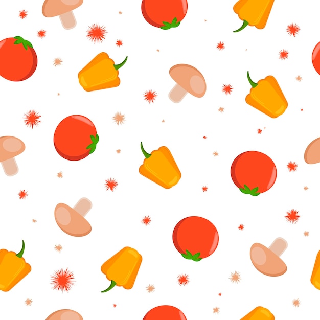 Seamless pattern with tomatoes mushrooms and peppers