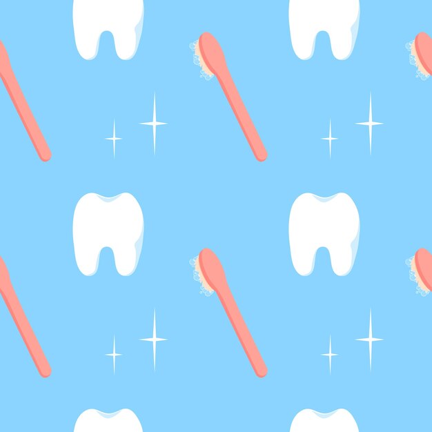 Vector seamless pattern with tooth and toothbrush vector background in flat style