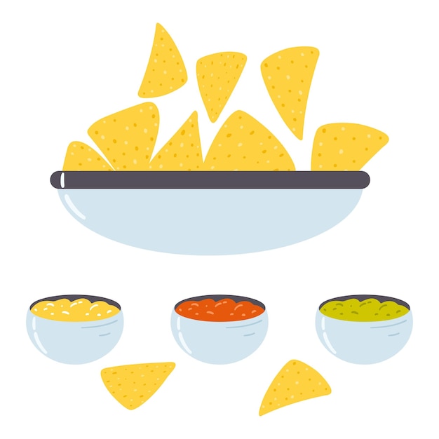 Vector seamless pattern with tortilla chips in cartoon flat style hand drawn vector background with nachos tortillas mexican food