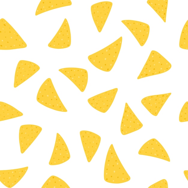 Seamless pattern with tortilla chips in cartoon flat style Hand drawn vector background with nachos tortillas mexican food